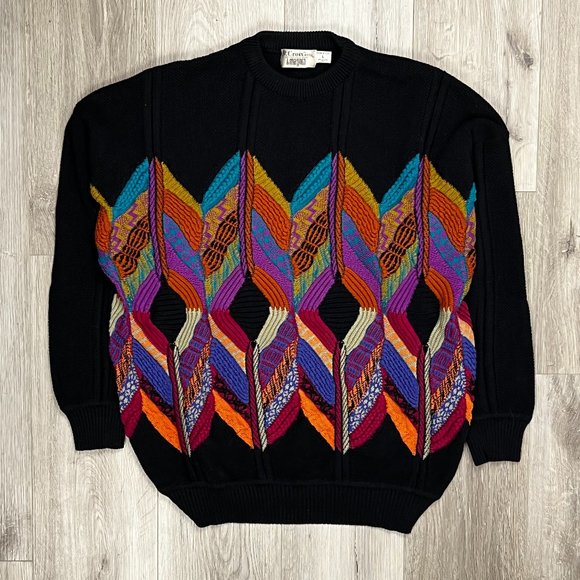 St Croix Knits Vintage 1980s Coogi Style Made in USA Large Sweater - Picture 1 of 6